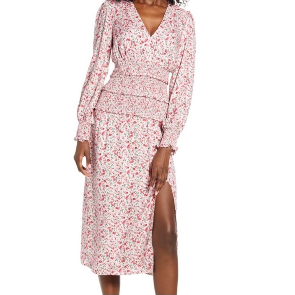 Floral Pink Midi Smocked Dress